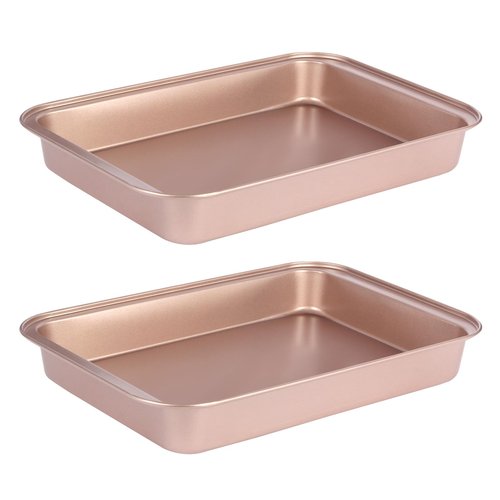 Barlket 9x13 Baking Pan, Rectangle Cake Pan Nonstick, Bakeware Baking Pans for Oven, Easy Clean, Carbon Steel Cake Pan for Lasagna Brownies Casseroles Cakes Pan, Rose Gold