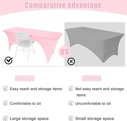 Fivenl Spandex Rectangle Tablecloths - 2 Pack Washable Fitted Covers for 6FT Tables | Open Back Pink