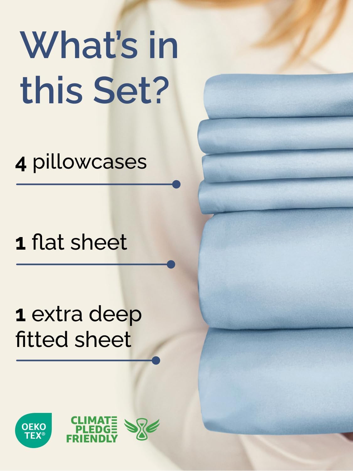 Skiennix Extra Deep Queen Sheet Set - 6-Piece Breathable Cooling Bedding - Soft, Wrinkle-Free Sky Blue