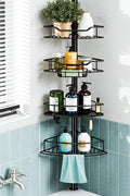 Dimyno Corner Shower Caddy Tension Pole, 4 Tier Rustproof Shower Tension Rod Organizer, Adjustable 25-125 Inch Bathroom Shower Organizer Shelves for Bathtub Shampoo Storage, Black