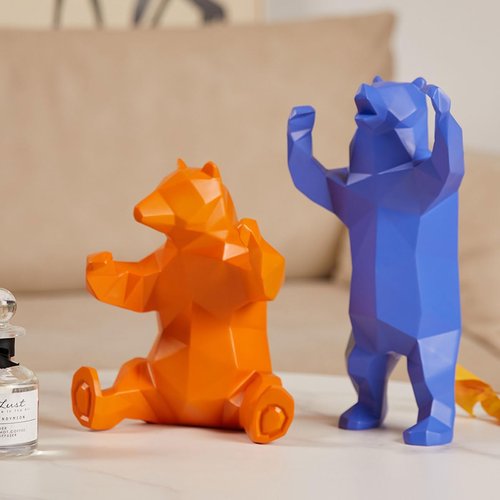 Bear Sculpture Statue - Modern Polyresin Animal Figurine for Home Decor | 9-Inch Yellow Gift