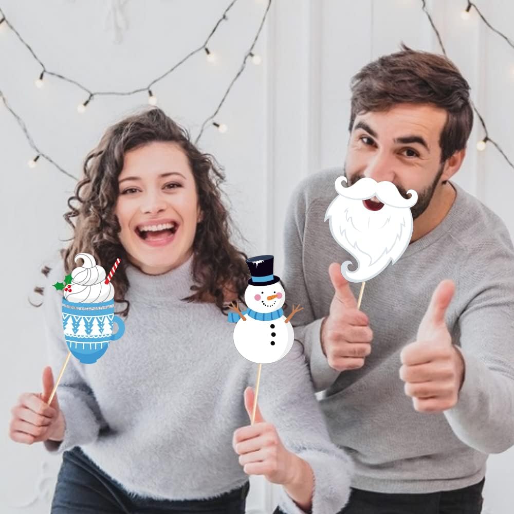 Snowman Photo Booth Props - Winter Wonderland Themed Decorations | 25 Count Set
