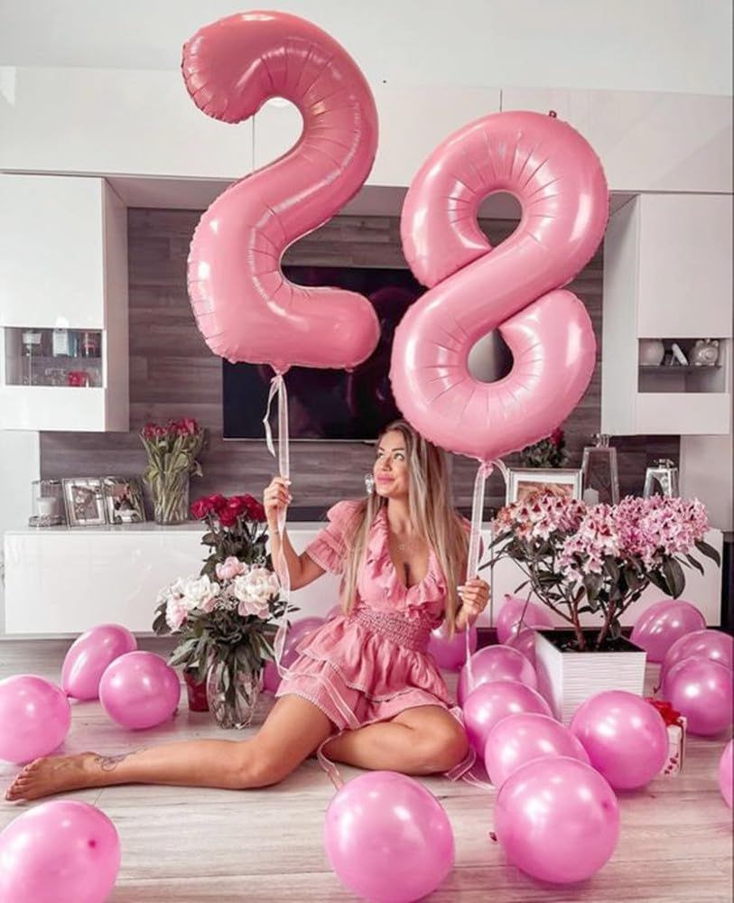 Skiennix 40-Inch Pastel Pink Number Balloons - Perfect for 2nd, 12th, 21st Birthday Celebrations & Events