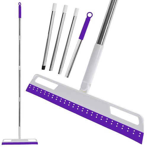 Magic Broom Multifunction Silicone Floor Squeegee, Air Broom for Floor with 56" Long Handle, 4-in-1 Rubber Sweeper for Dirt, Liquids, Pet Hair, Tile Hardwood Floors, Carpet, Living Room (Purple)