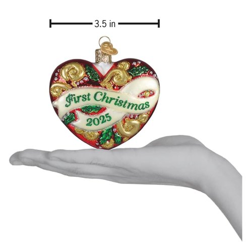 Old World Christmas 2025 First Christmas Heart Glass Blown Ornament for Christmas Tree, Handcrafted Holiday Decoration, First Christmas Collection