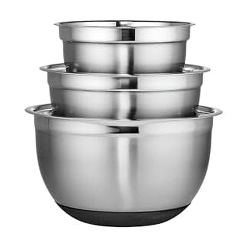 Chicago Metallic Stainless Steel Soft Base Bowls, Versatile Nesting Mixing Bowls for Every Kitchen Task, Set of 3