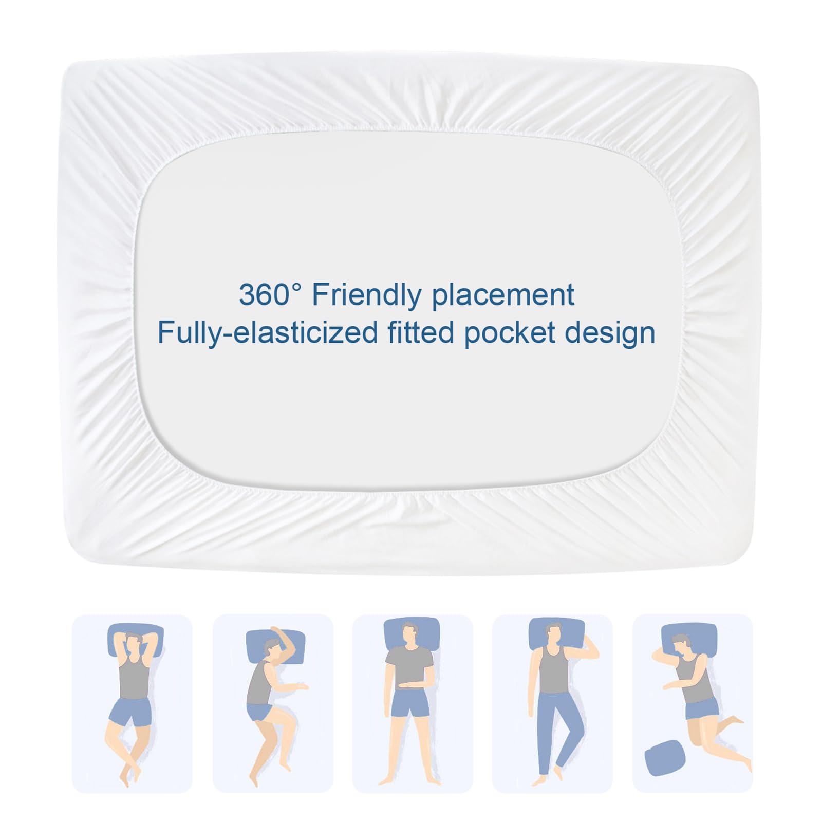 Split Top King Mattress Protector Pad Waterproof Quilted, 34" Top Split from Head (Not Full Split King), Mattress Cover for Adjustable Bed Up to 18", (White)