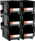 VEVOR Stackable Plastic Storage Bins - 6 Pack, 14.8 x 8.5 x 7.1 Inch, Ideal for Organizing Closet, Garage & Office Supplies - Black