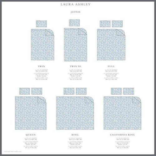 Laura Ashley - Queen Sheets, Cotton Percale 6-Piece Bedding Set, Crisp & Cool Home Decor (Jaynie Pastel Blue, Queen)