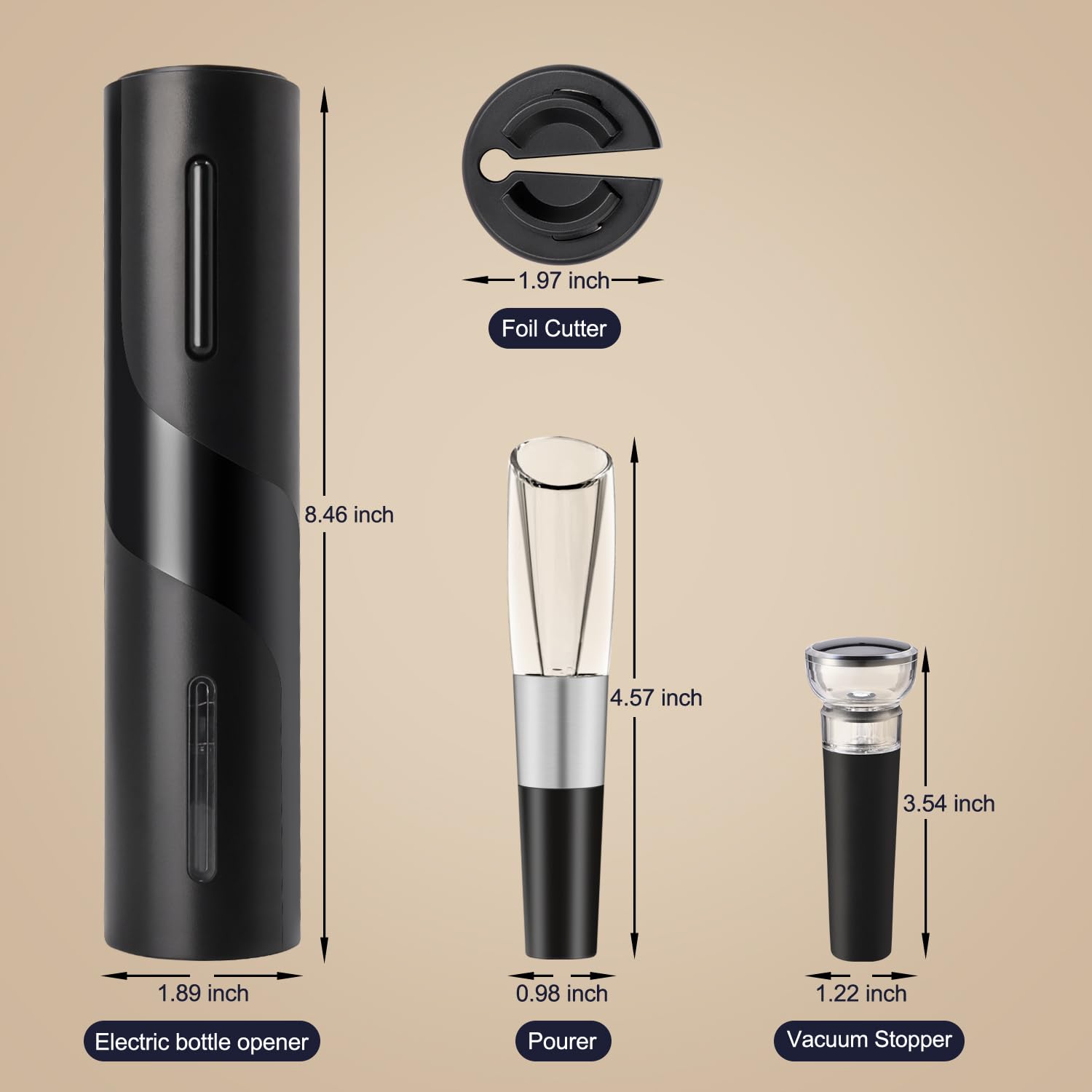 ELMWAY Electric Wine Opener Set by ELMWAY - Rechargeable Wine Bottle Opener & Corkscrew with Foil Cutter / 4 x Vacuum Stoppers/Premium Wine Aerator Pourer, Ideal Wine Gifts for Wine Lovers - Black