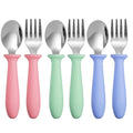 Pimoys Toddler Utensils Set - 6-Piece Stainless Steel Forks & Spoons with Plastic Handles | Dishwasher Safe