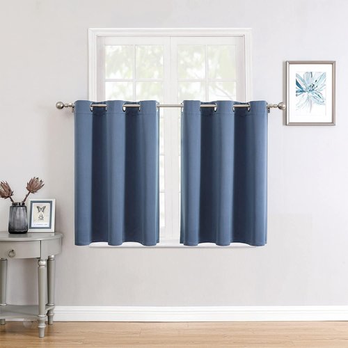 ChrisDowa Small Window Curtains - Grommet Thermal Insulated Room Darkening Panels (Stone Blue, 52 x 36 Inch)