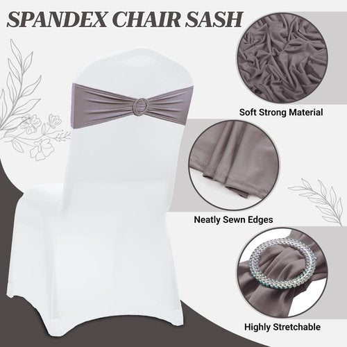 MDS Spandex Chair Sashes - Pack of 250 Elastic Stretch Bows with Buckle Slider | Silver Gray