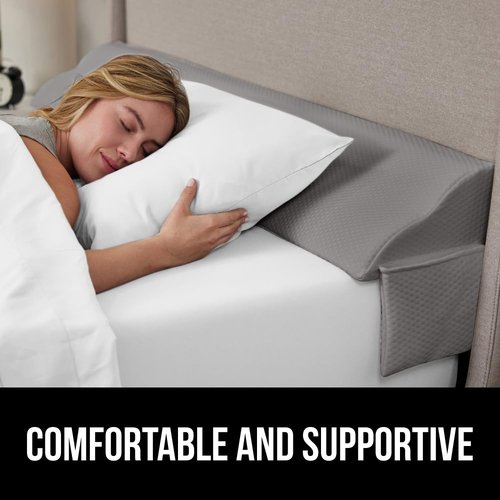 GORILLA GRIP Patented Bed Wedge Pillow for Headboard Gap, Filler Between Mattress Gaps, Comfortable Supportive High Density Cushioned Foam Pillows, Stay in Place Gripping Dots, Queen Soft Gray