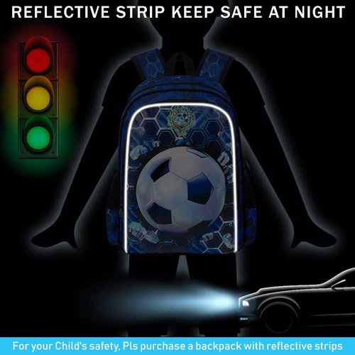 WZLVO 3PCS Football Backpack for Boys, 16'' Kids Soccer Bookbag with Lunch Box, Water Resistant School Backpacks for Preschool Elementary Kindergarten Travel
