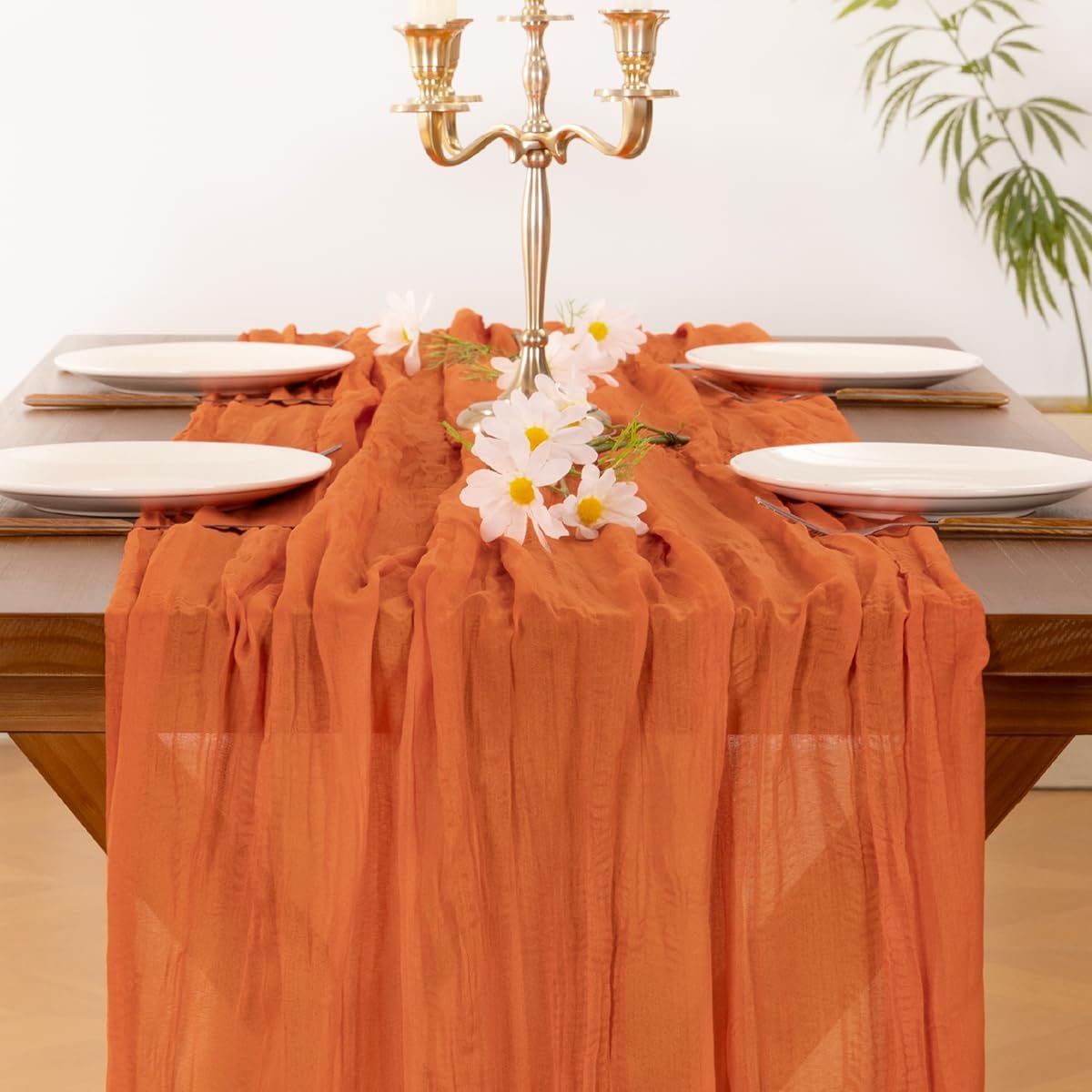 Socomi 10pcs Orange Cheesecloth Table Runner - 120 Inch Boho Rustic Decor for Weddings & Parties