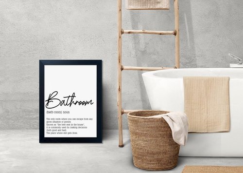 Boswaydeco Bathroom Wall Art - Modern Black and White Bathroom Rules Canvas Decor | Guest Washroom Decor