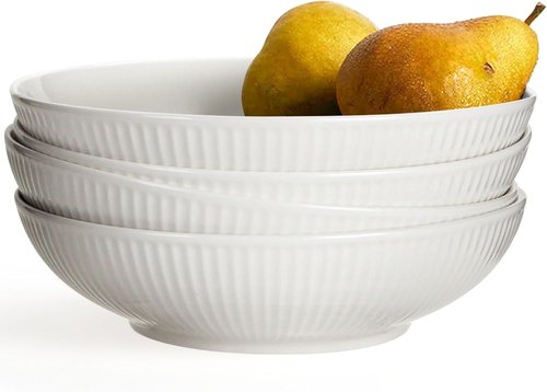 Artena Ceramic Pasta Bowls - 32oz Large Striped Salad Bowls Set of 4 | Microwave & Dishwasher Safe