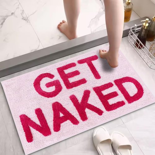 Bibabala Get-Naked Bath Mat, Cute Bathroom Rugs, Non Slip Absorbent Pink Bath Rug, Funny Bathroom Decor, Bathtub Decor Mats,Washable Shower Rug for Washroom Floor Apartment
