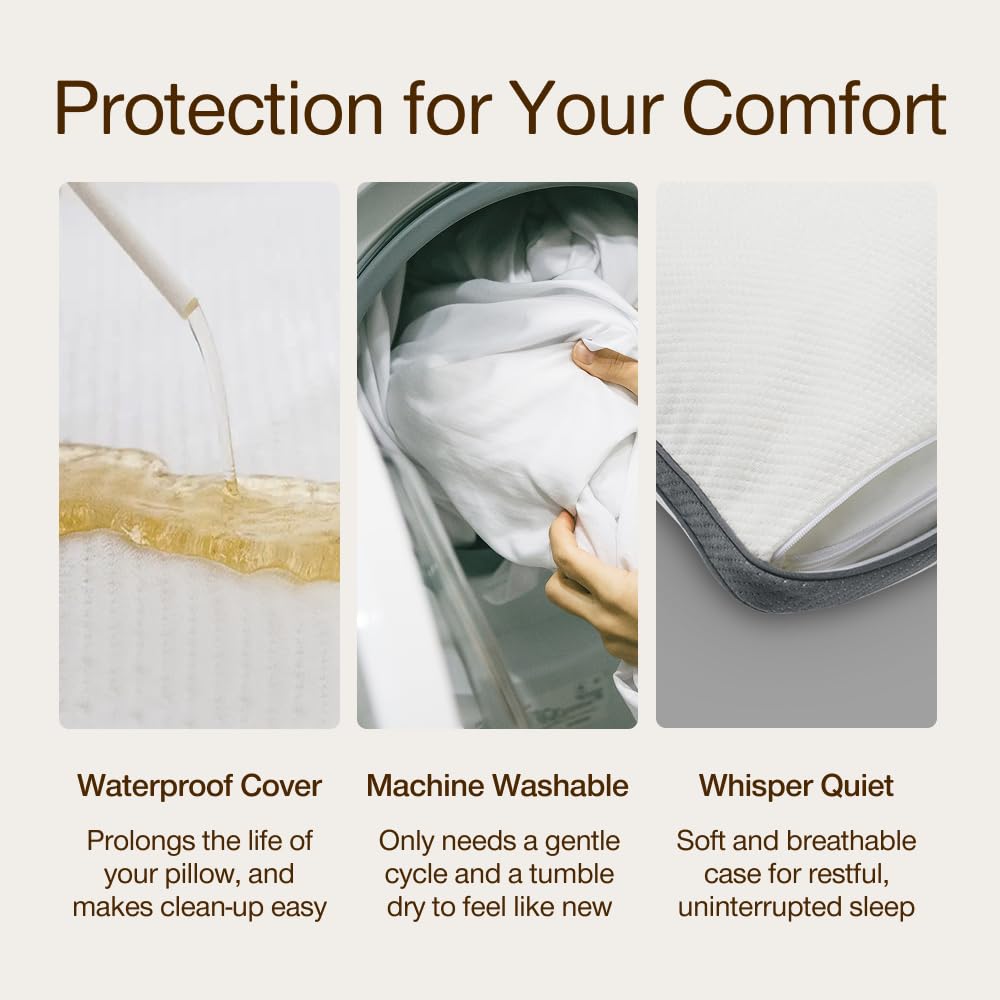 Coop Home Goods Ultra-Tech Waterproof Crescent Pillow Protector – Zippered Covers for Crescent Pillows, Queen Size, Oeko-Tex Certified, Breathable, Machine Washable