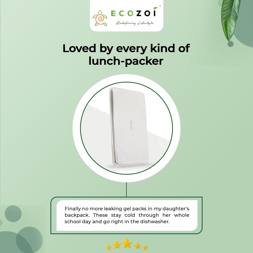 ecozoi Stainless Steel Ice Packs Set of 4 Slim, Reusable Ice Packs for Lunch Boxes Small, Bento Bags & Coolers Plastic-Free, Durable & Eco-Friendly Ice Packs for Kids and Adults