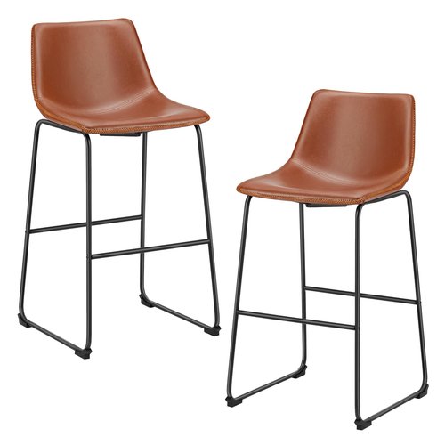 DUMOS 26 Inch Counter Height Bar Stools Set of 2, Modern Faux Leather High Barstools with Back and Metal Leg, Bar Chairs for Kitchen lsland, Elegant Brown