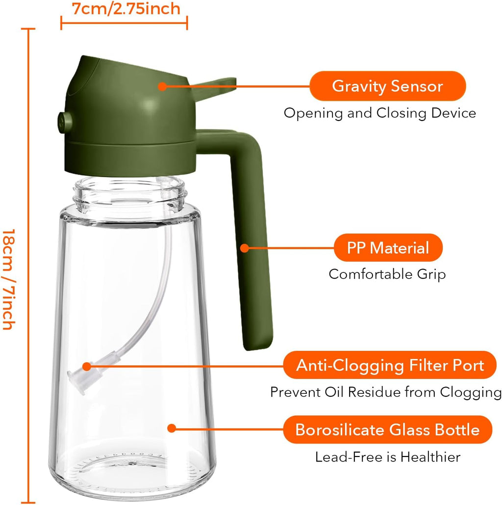 YARRAMATE Glass Olive Oil Sprayer - 16oz Food Grade Premium Spray Bottle with Portion Control | Olive Green