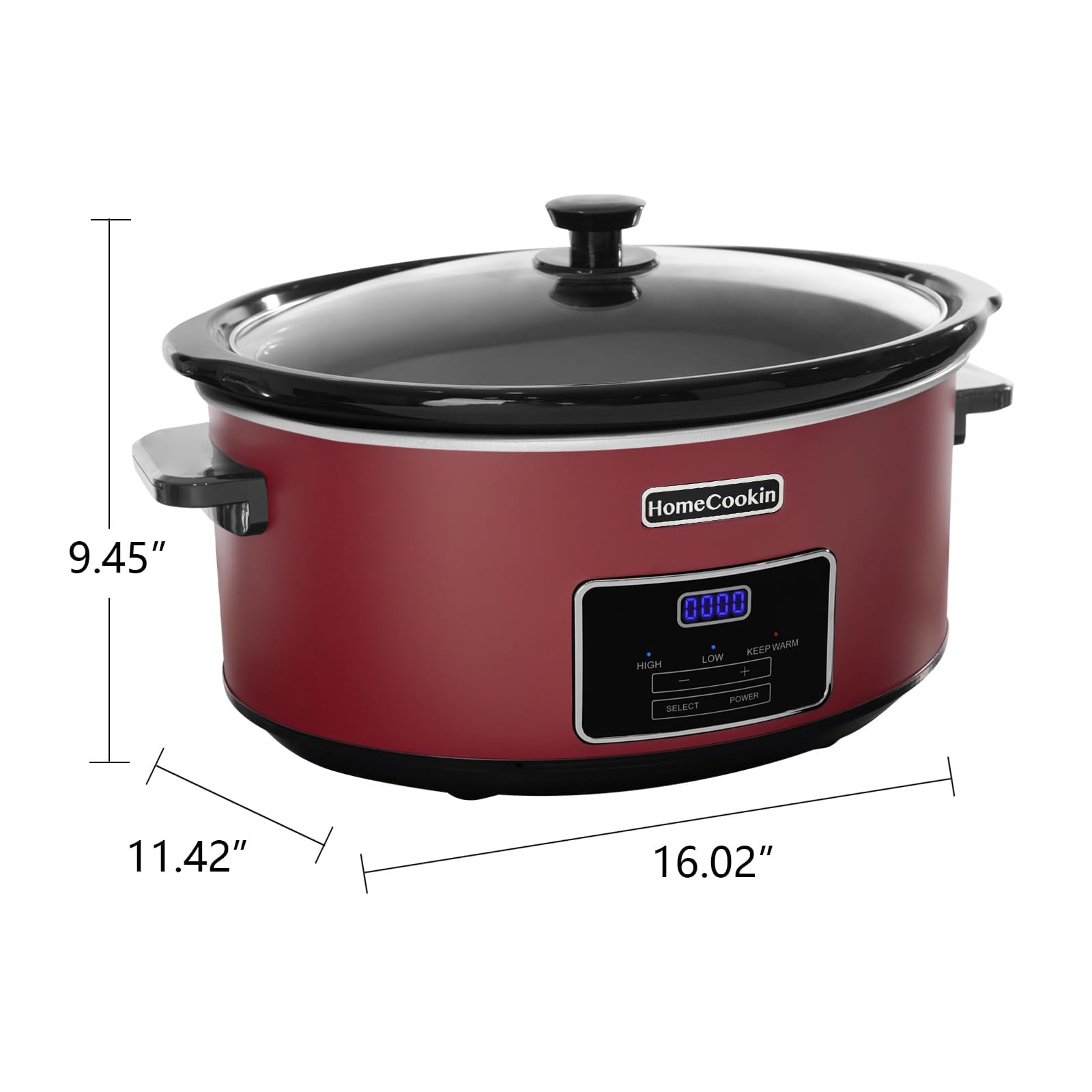 HOMECOOKIN 7 Quart Programmable Slow Cooker, Kitchen Appliances, Perfect Kitchen Small Appliance for Family Dinners, Red Stainless Steel