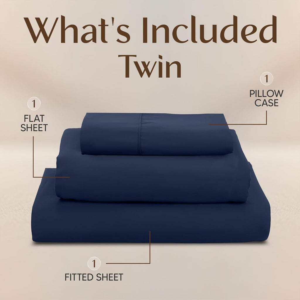 Utopia Bedding Twin Sheet Set - Soft & Breathable Microfiber, 3-Piece Bed Sheets, Navy Blue