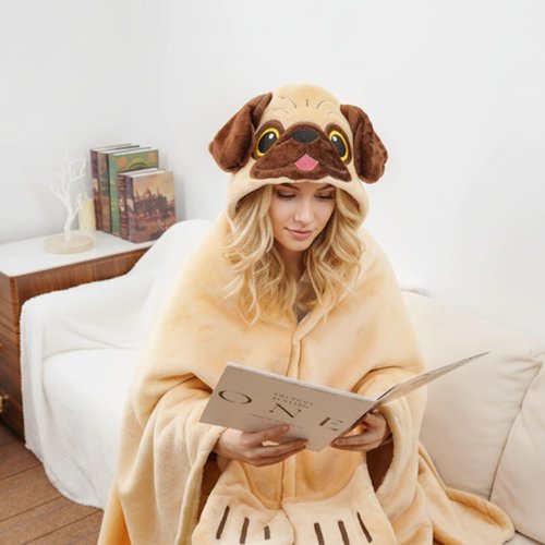 Tian Zhun Pug Gifts for Women Pugs Lovers Pug Wearable Blanket Fluffy Super Soft Flannel Adult Animal Hooded Blanket for Women Mothers Day Christmas Birthday
