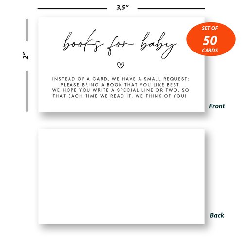 Books For Baby Cards, 3.5x2 White, Books For Baby Shower Request Cards - Bring a Book Instead of a Card Baby Shower