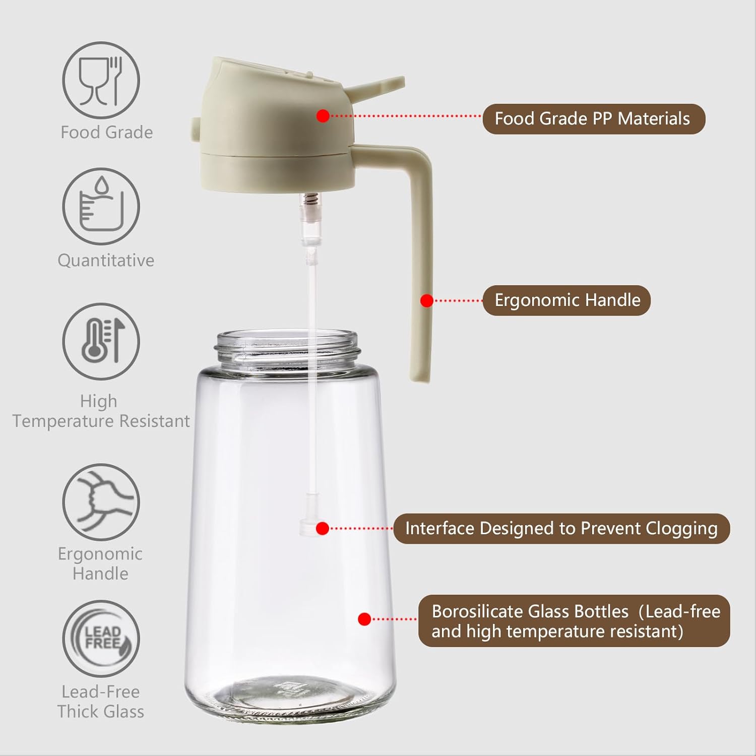 Skiennix Oil Sprayer - 16oz Glass Dispenser for Cooking & BBQ - Perfect for Air Fryers & Salads | White