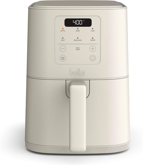 Bella 4Qt Slim Air Fryer - EverGood™ Ceramic Nonstick, Adjustable Temp, 6 Cooking Presets, Oatmilk
