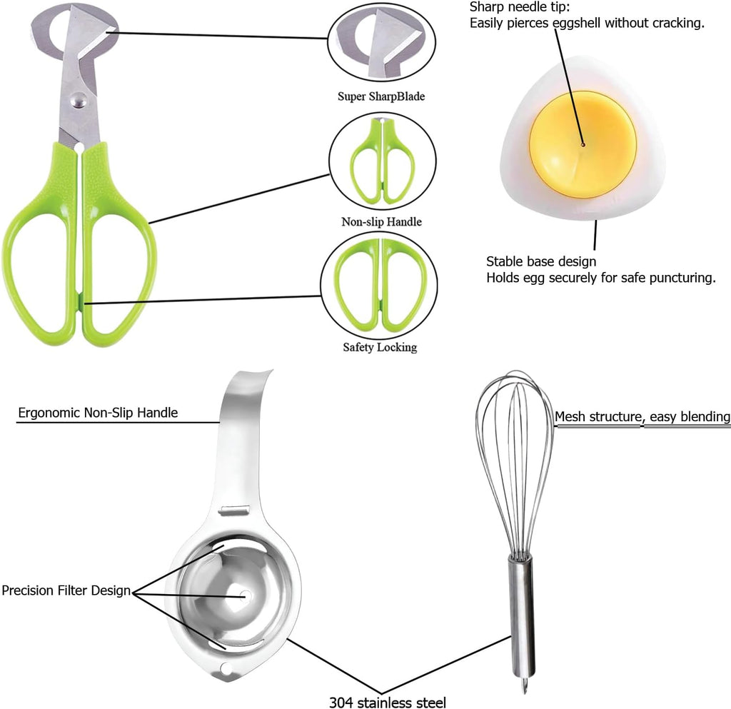 Skiennix Quail Egg Scissors Set - Stainless Steel Egg Yolk Separator & Cutter for Quick Breakfast Prep | 5-Piece Set