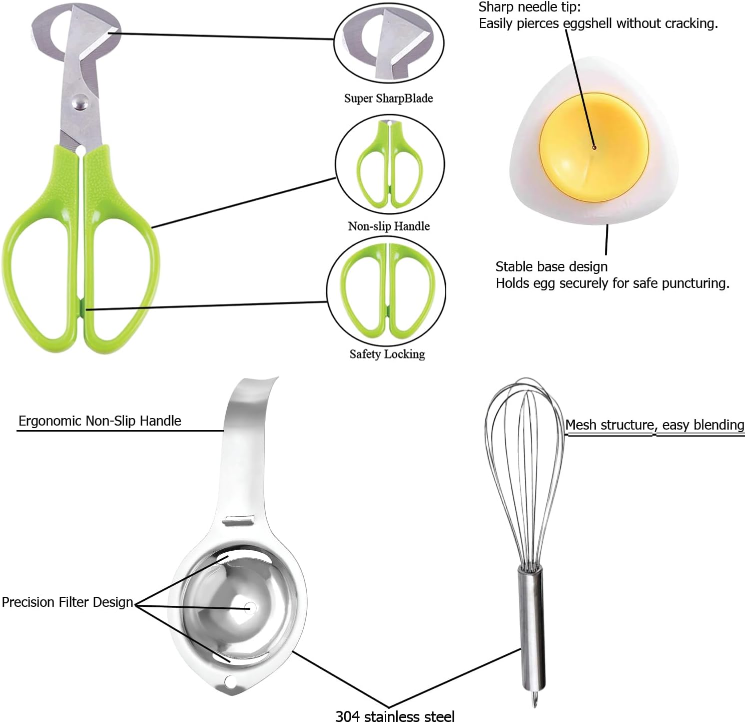 Skiennix Quail Egg Scissors Set - Stainless Steel Egg Yolk Separator & Cutter for Quick Breakfast Prep | 5-Piece Set