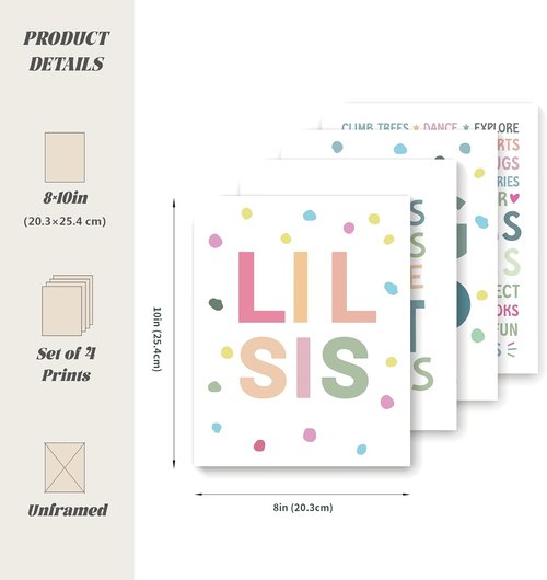 LARTSFRO Wall Art Decor - Brother and Sister Make The Best Friends | Inspirational Nursery Posters, 10x8 Inch Set of 4 (Unframed)