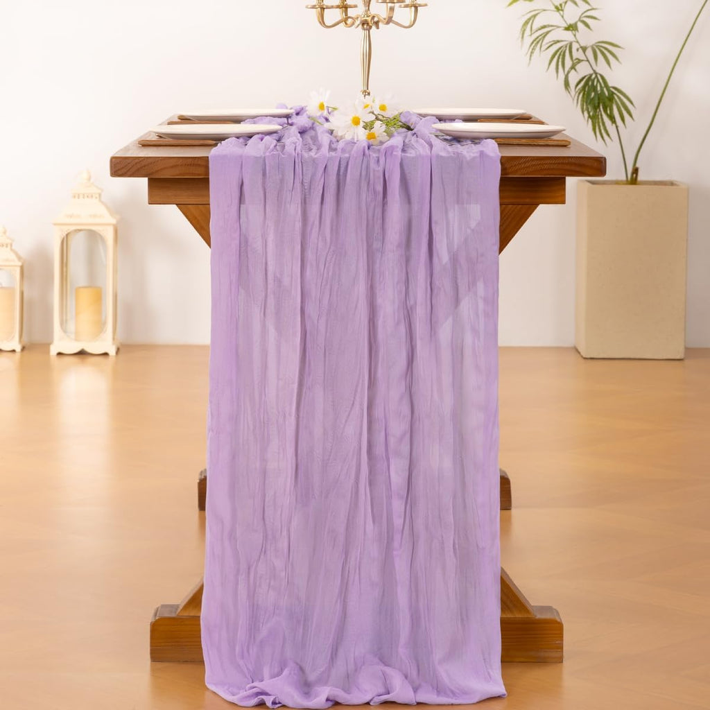 Socomi Lilac Purple Cheesecloth Table Runner - 120 Inch Sheer Gauze for Weddings & Home Decor