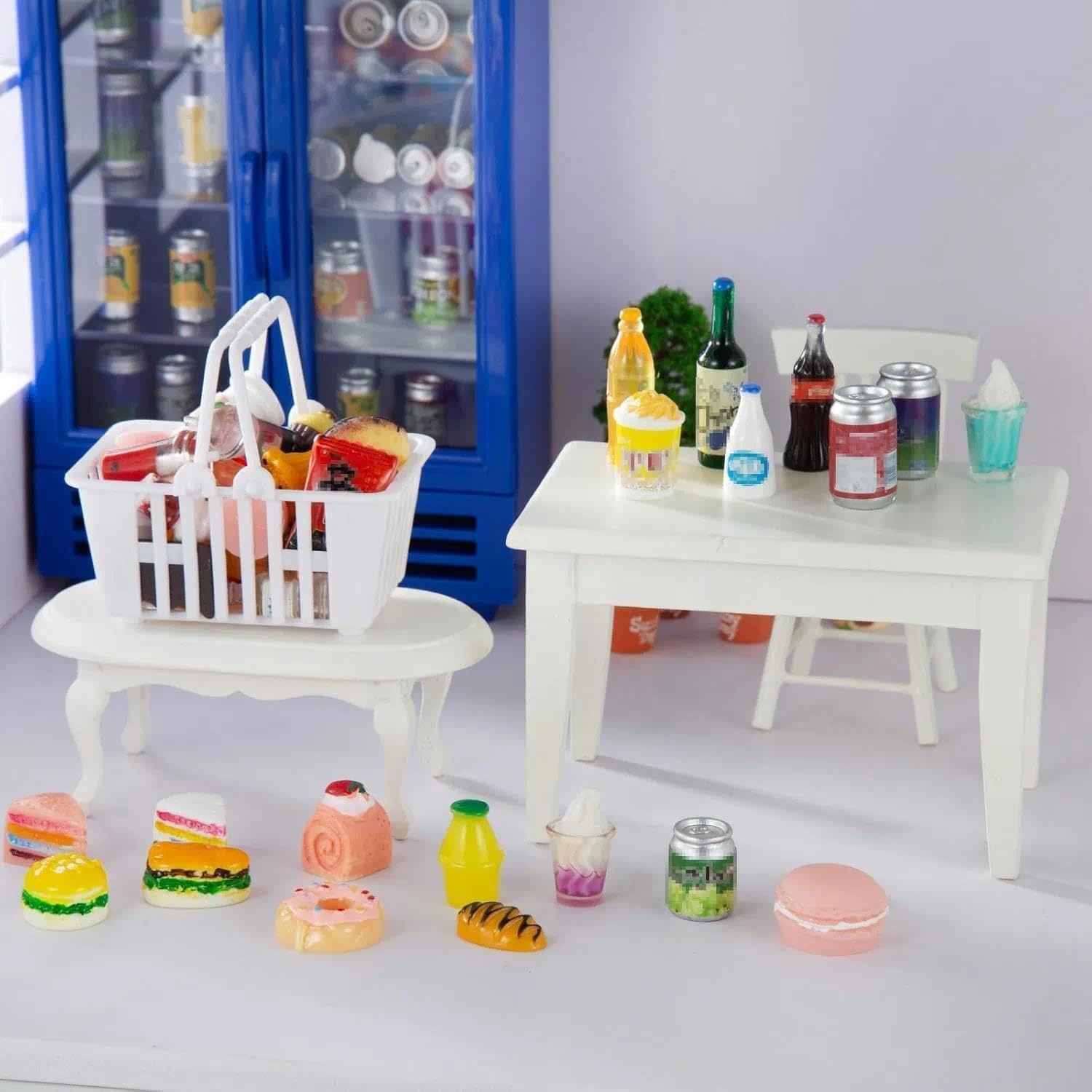 Skiennix Miniature Food & Drink Bottles - 50 Pcs Pretend Play Kitchen Accessories for 1/12 Dollhouse