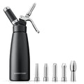 Professional Aluminum Whipped Cream Dispenser - 500 mL/1 Pint,Leak-Free Whipped Cream Maker Canister with 5 Decorating Nozzles & Cleaning Brush - for Desserts, Coffee Foam & Cold Foam (Black, 500ml)