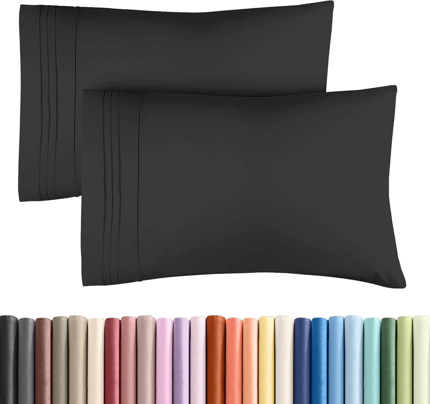 Skiennix Queen Pillow Cases Set of 2 | Ultra Soft Hotel Quality | Wrinkle-Free & Fade Resistant - Black