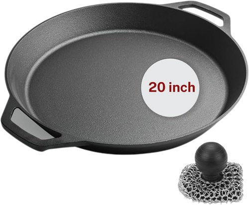 Cast Iron Skillet by Lodge - 20 Inch Pre-Seasoned Heavy Duty Pan with Dual Handles | Ideal for Cooking, Frying & Grilling
