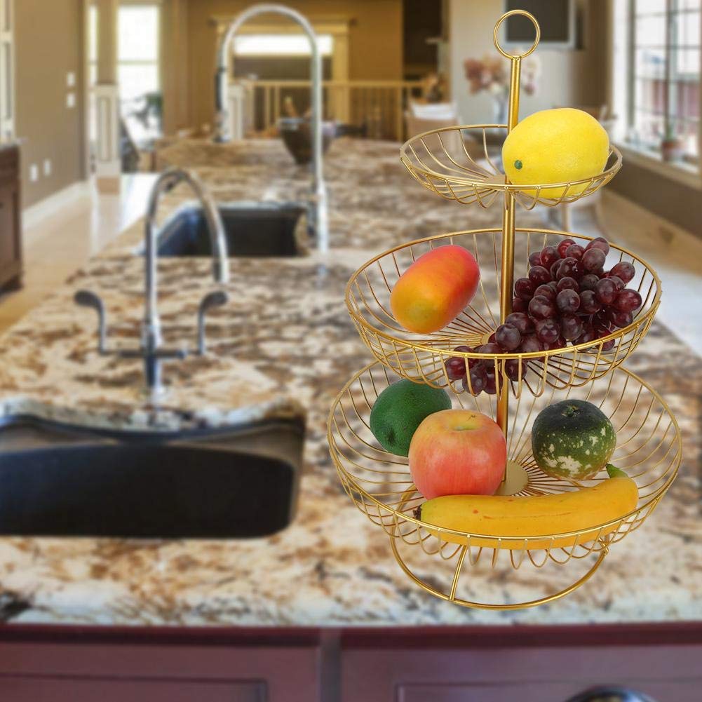 3-Tier Countertop Fruit Basket Bowl Storage Decorative Tabletop Bowl Stand Rust Proof Iron Fruit Basket Stand(2 #)