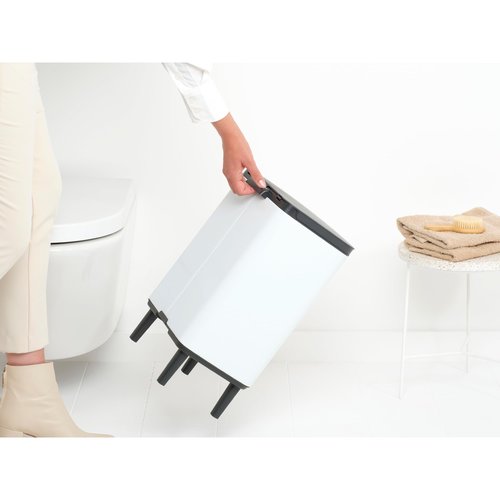 Brabantia Bo Small Lift-Open Trash Can with Raised Legs | 3.2 Gal / 12L | White | Free Standing Bedroom, Bathroom, Nursery Trash Can, Removable Inner Bucket, Non-Slip Feet | + Trash Bags