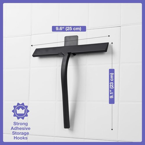 Kincmax Shower Squeegee - Stainless Steel Silicone Tool for Glass Doors & Windows - Medium Black
