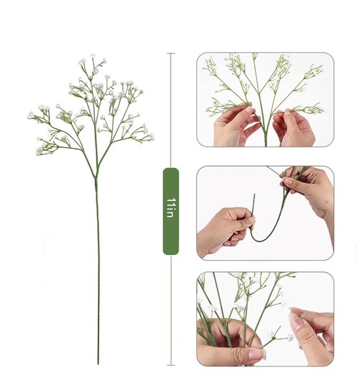 FUBODUN 120-Pcs Baby Breath Artificial Flowers Bulk，Artificial Babys Breath Flowers White Artificial Flowers Gypsophila Decoracion for Wedding Party Home Decoration (120-PCS)