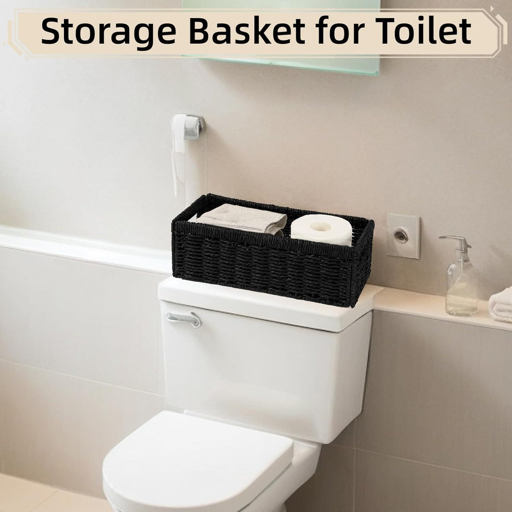 Paper Rope Storage Basket - 2 Pack Foldable Wicker Baskets with Handles | Decorative Large Organizers for Bathroom