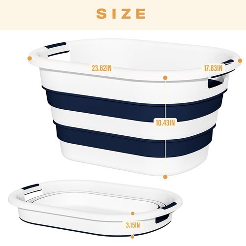 43L(11.5Gallon) Collapsible Laundry Baskets plastic, Pop Up Laundry hamper/Storage Container, Foldable Laundry Basket with Large Capacity,Sturdy,Space Saver (Blue, 2 Packs)
