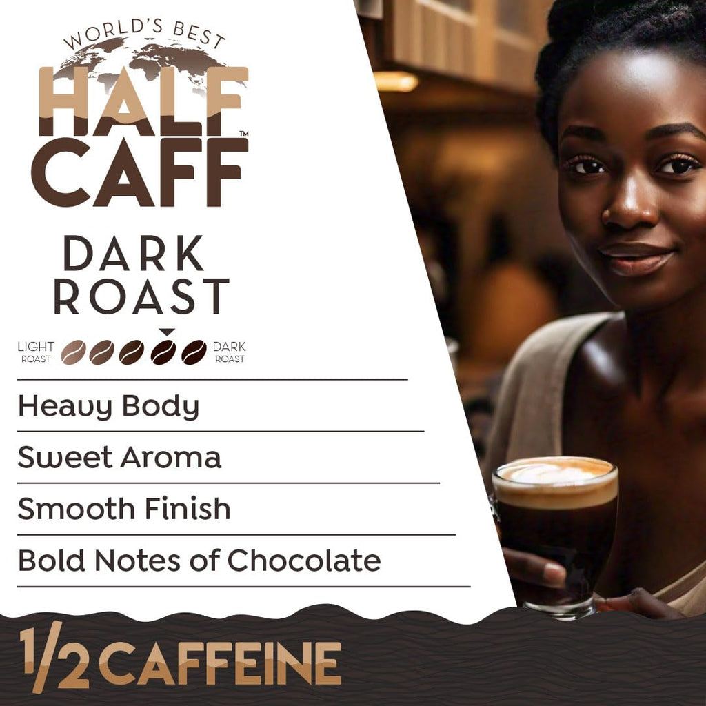 World's Best Half Caff Dark Roast Coffee Pods - 100% Arabica | 100 Single Serve Pods for Keurig