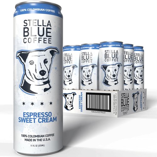 Stella Blue Espresso Sweet Cream Latte Cans, Ready-to-Drink Coffee Energy Beverage, 100% Colombian Coffee, 190mg Natural Caffeine, Gluten Free & Good Source of Protein, 11oz Can, 12 Pack