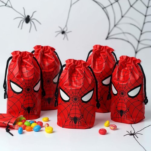 Eyllaaoo 30 Pcs 7 x 10Inch Spider Themed Gift Bags Spider Themed Treat Goodie Bags for Birthday Party Supplies Video Game Party Candy Bag
